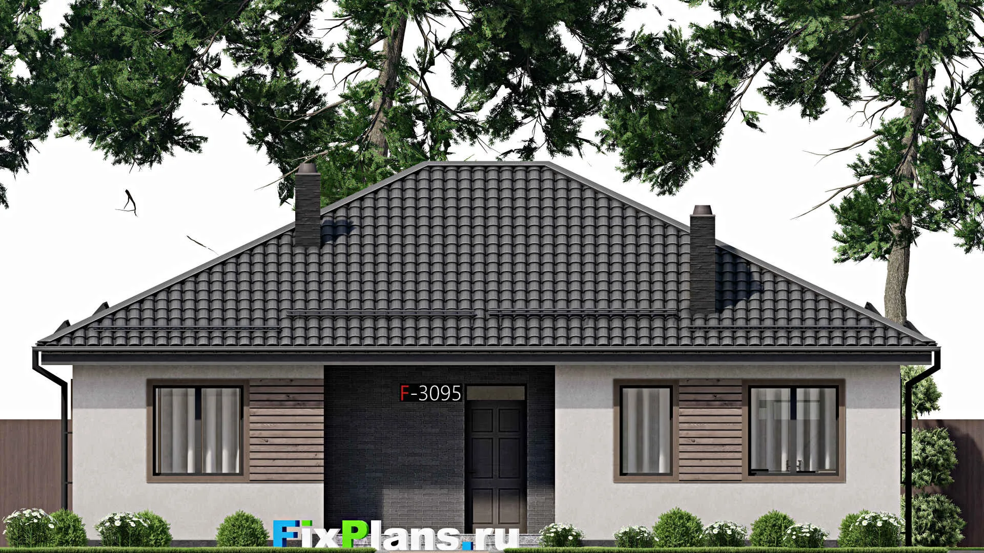 F-3095 - План одноэтажного дома 12 на 14, площадью 140 м² с террасой и 3 спальнями