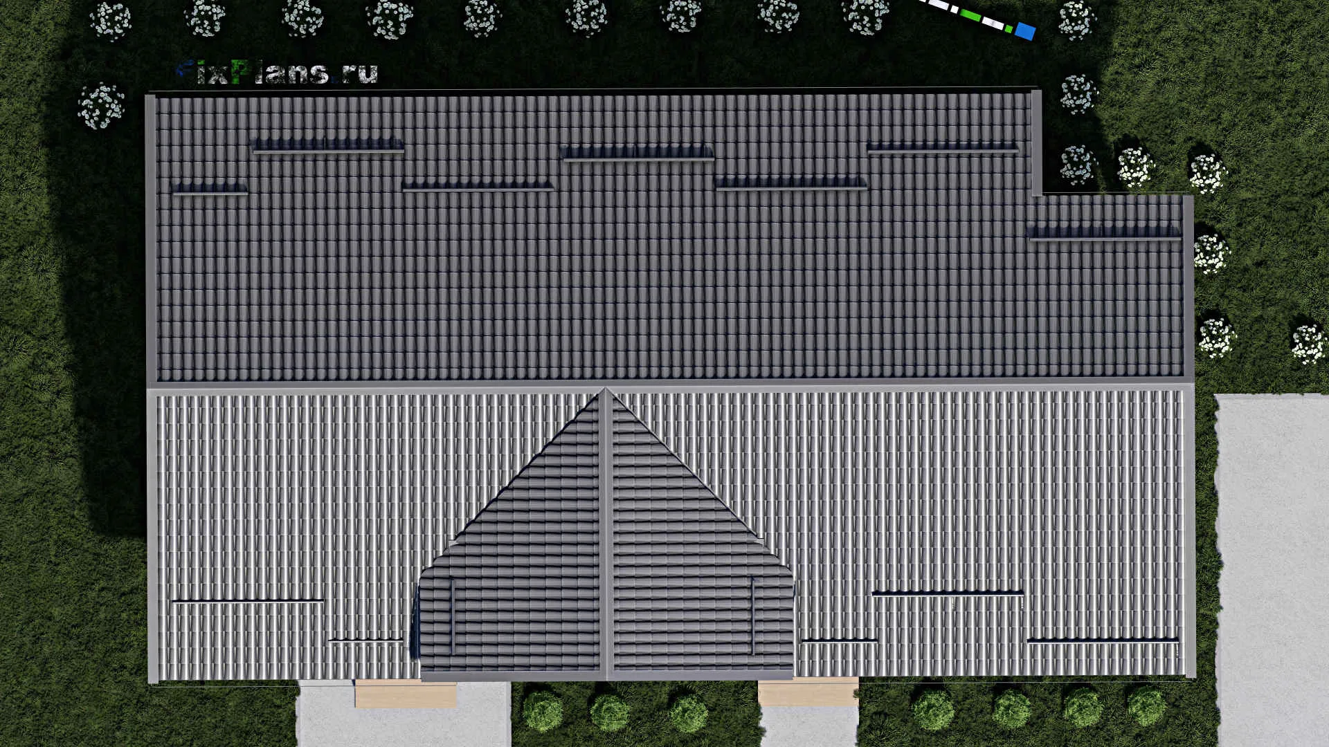 F-2069 - План одноэтажного дома 11 на 17, площадью 150 м² с террасой и 3 спальнями