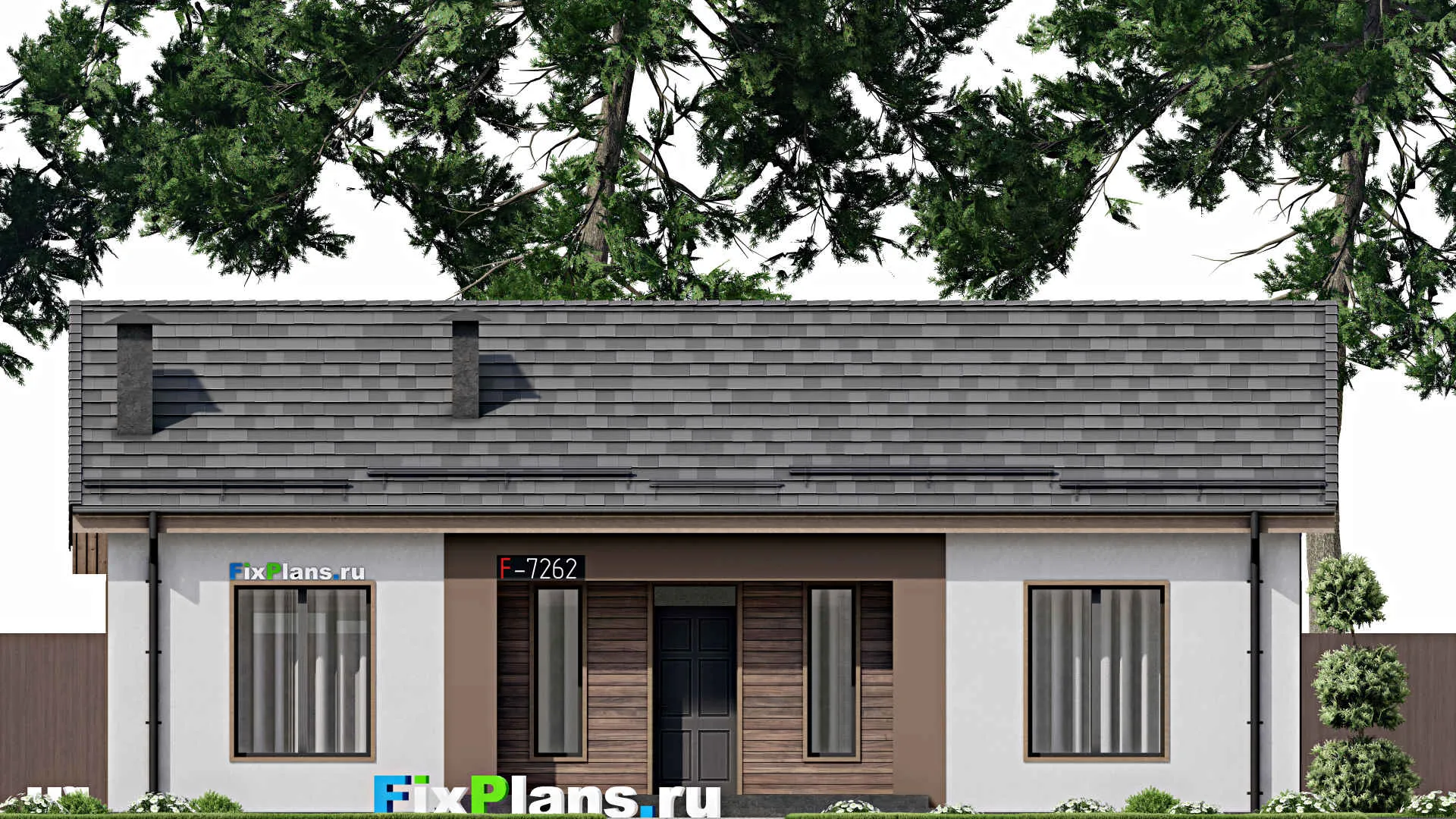 F-7262 - План одноэтажного дома 12 на 14, площадью 110 м² с террасой и 3 спальнями