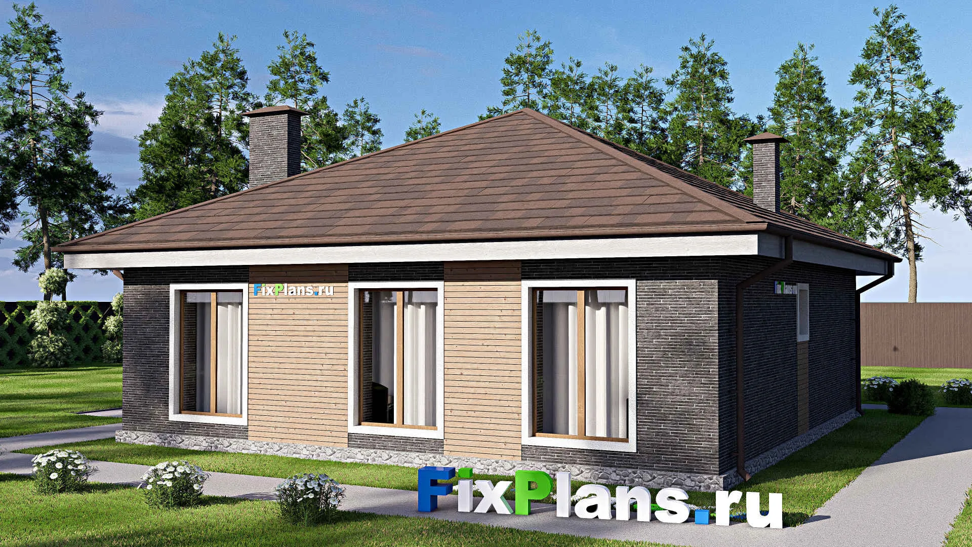 F-17621 - Проект одноэтажного дома 11 на 11, площадью 80 м² с 3 спальнями