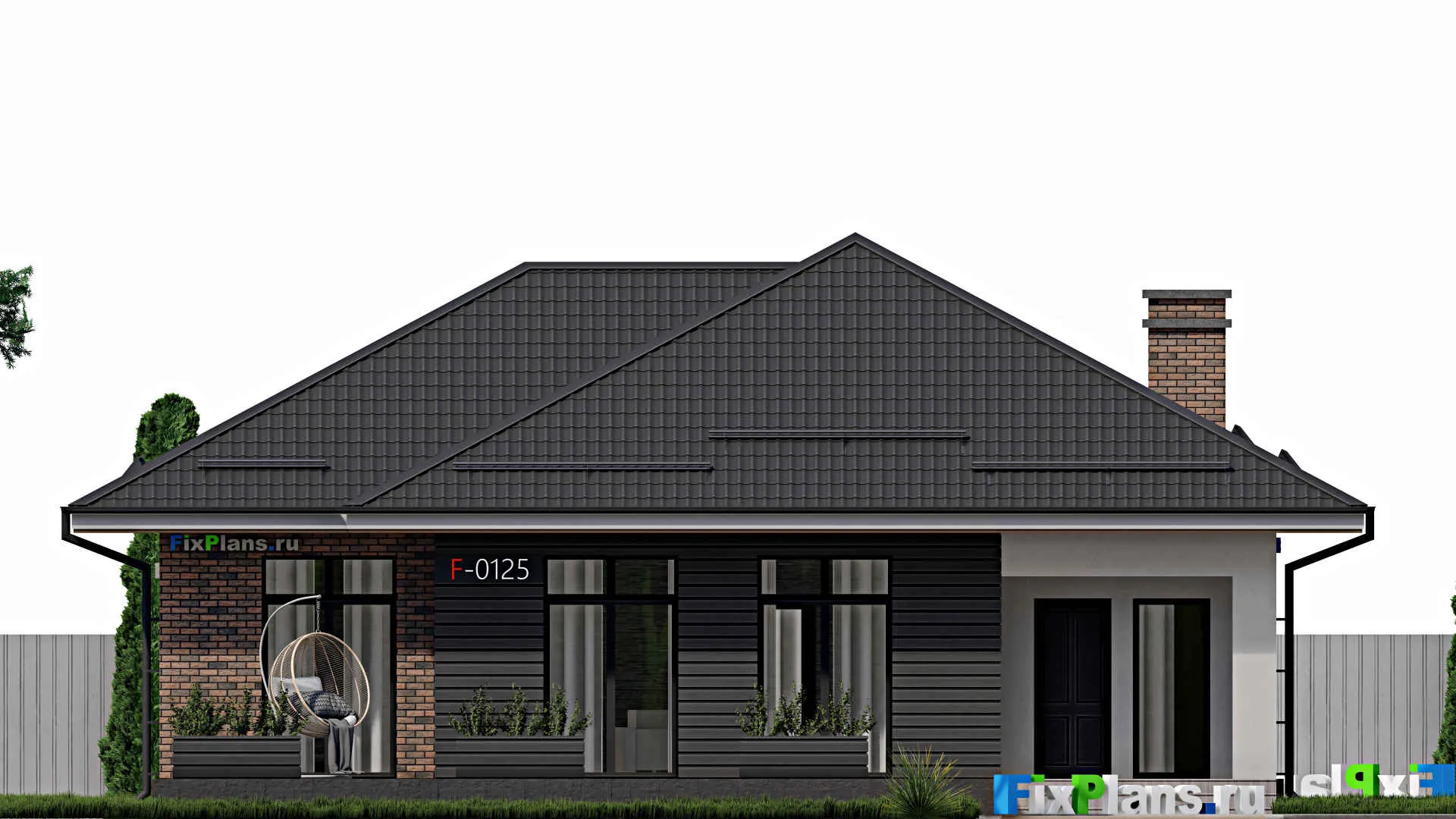 F-0125 - Проект одноэтажного дома 13 на 15, площадью 140 м² с террасой и 3 спальнями