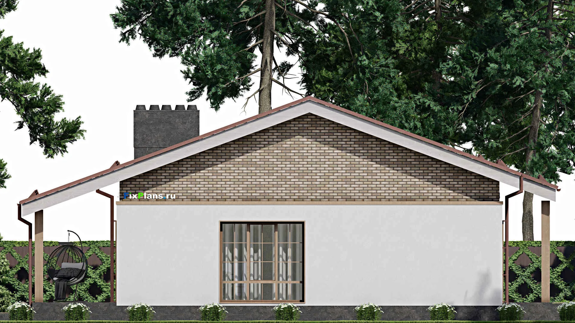 F-2321 - Проект одноэтажного дома 12 на 13, площадью 140 м² с террасой и 3 спальнями