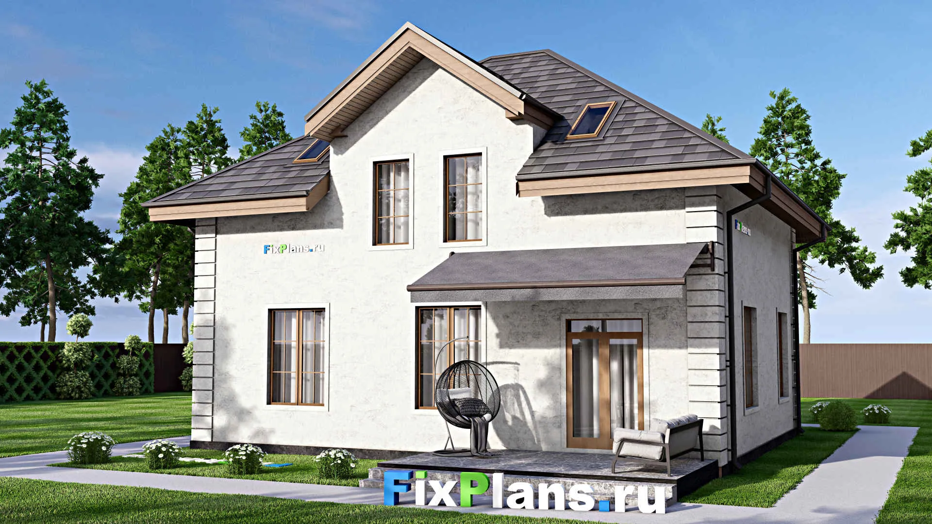 F-14426 - Проект дома с мансардой 12 на 15, площадью 200 м² с террасой и 4 спальнями