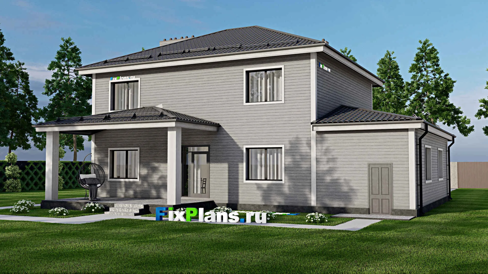 F-5345 - Проект двухэтажного дома 12 на 16, площадью 220 м² с гаражом на 1 машину и 4 спальнями