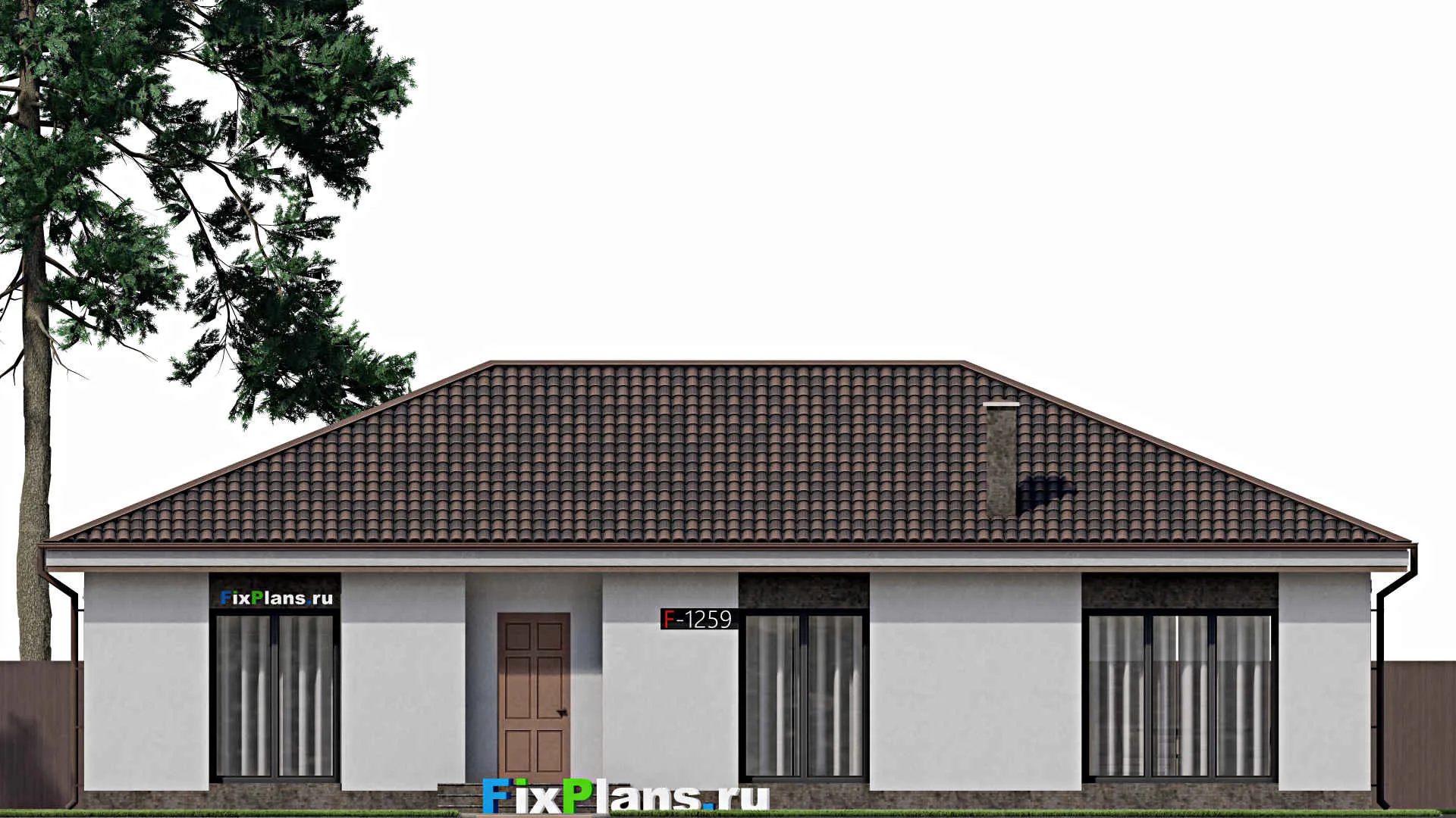 F-1259 - План одноэтажного дома 12 на 18, площадью 170 м² с 5 спальнями